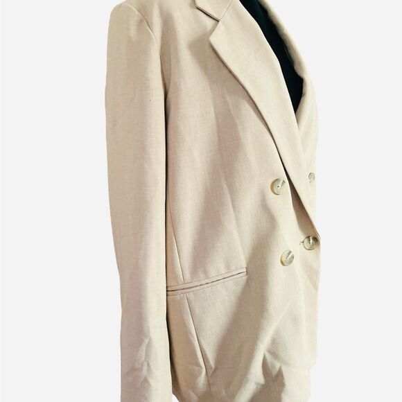 Maeve for Anthropologie Women's Double-Breasted Beige Blazer Size 6 Preppy Coat - Picture 8 of 10
